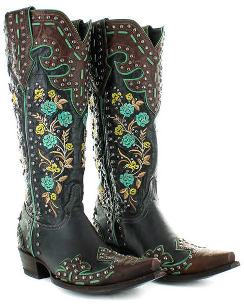 Old Gringo Women's Round Up Rosie Western Boots - Snip Toe, Brown/blue, hi-res