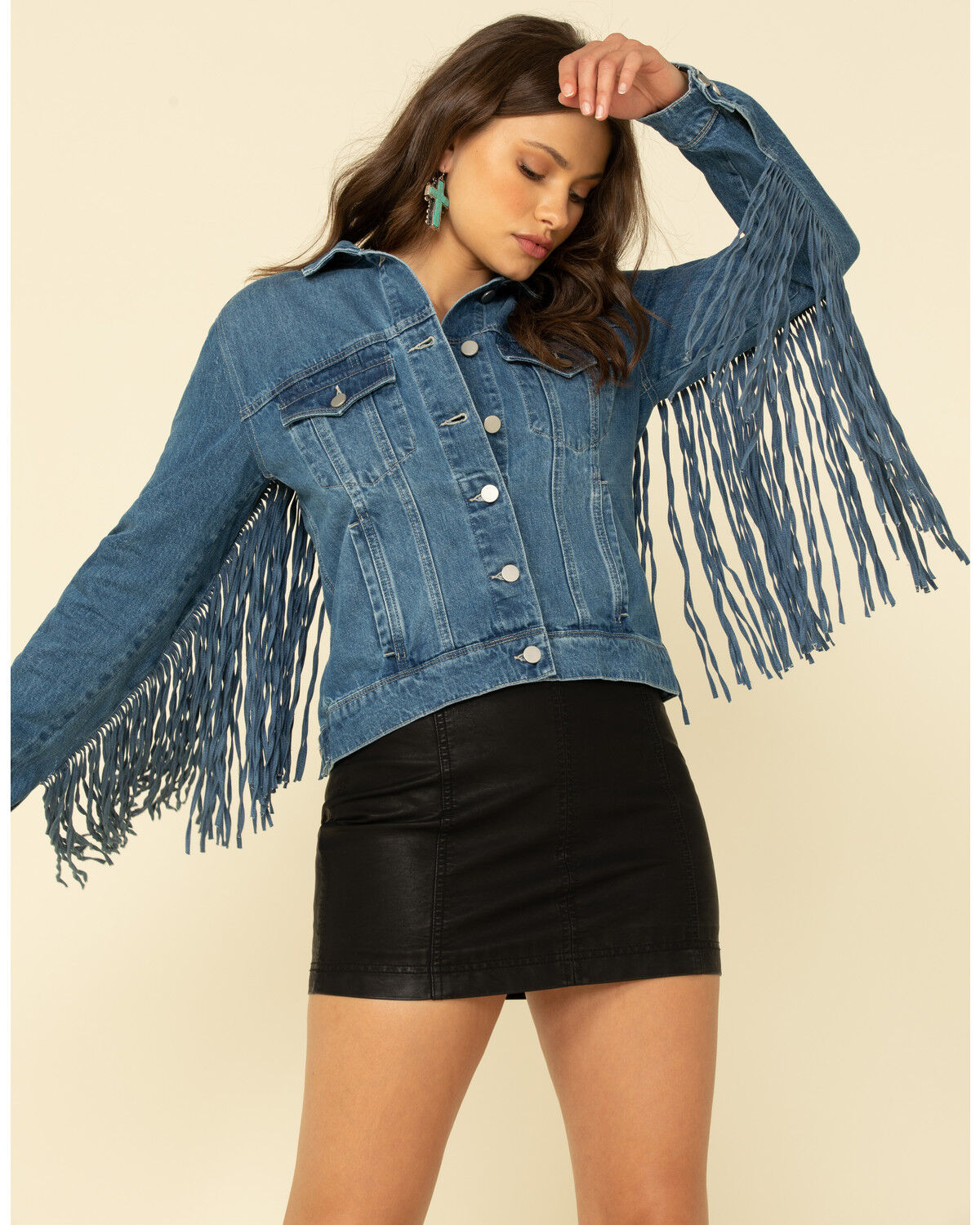 Scully Womens Honey Creek by Colorful Fringe Denim Jacket