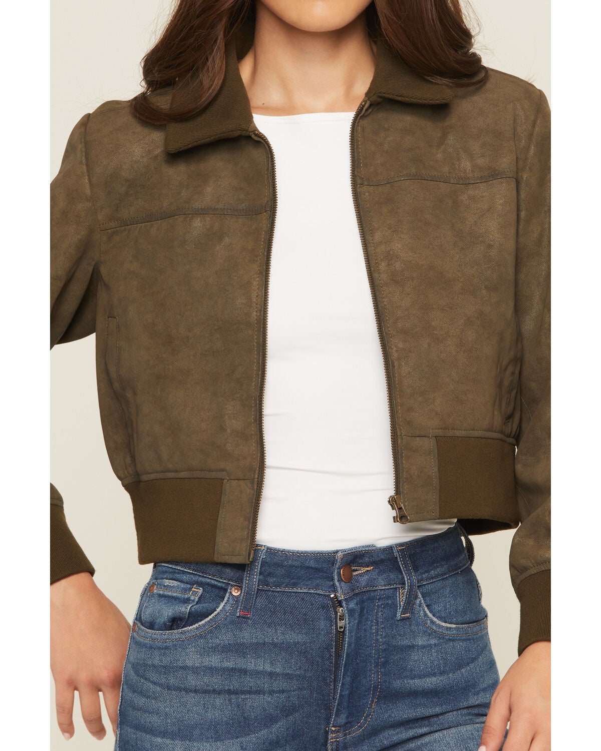 Image #3 - Cleo + Wolf Women's Washed Faux Leather Bomber Jacket, Hunter Green, hi-res