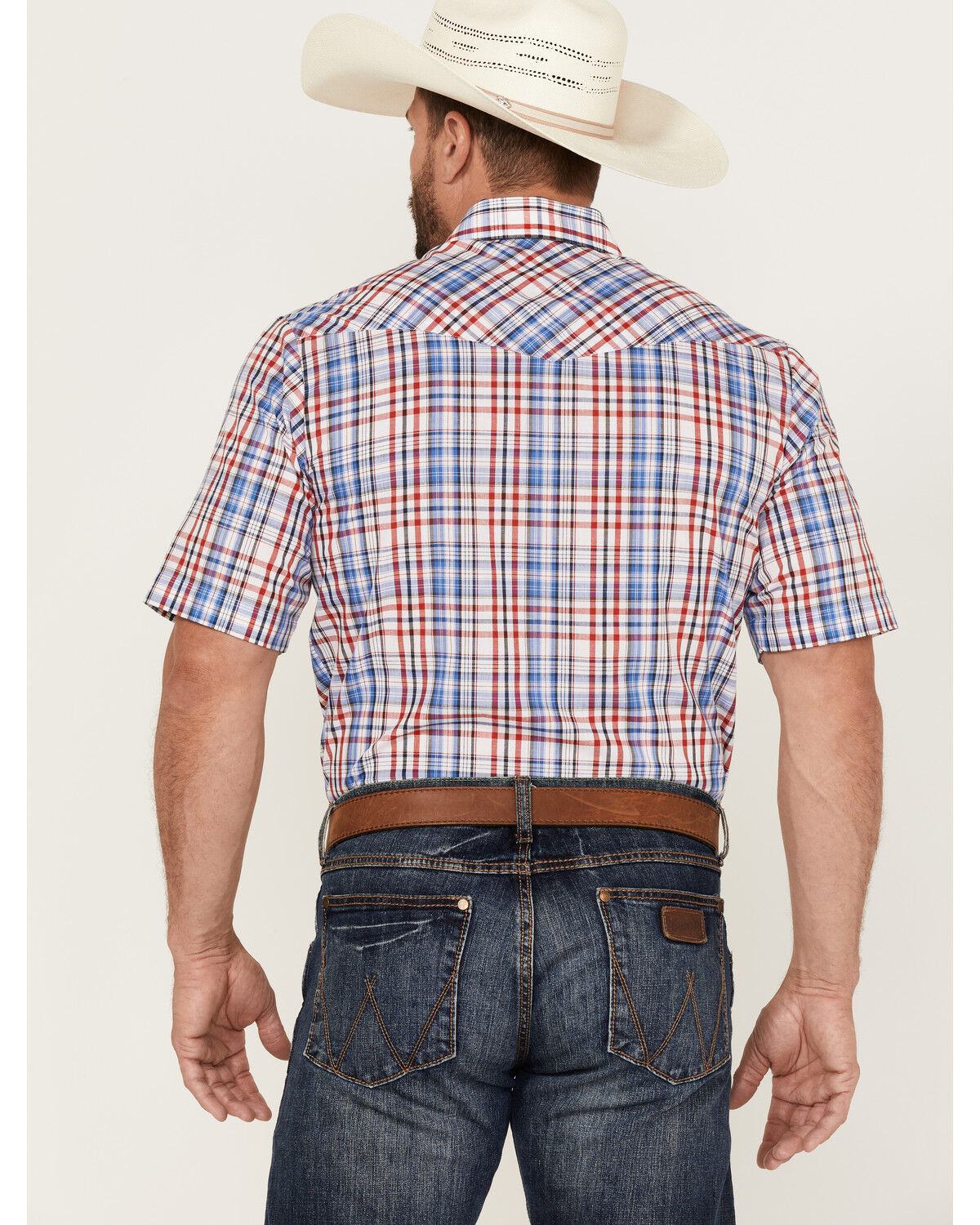 Image #4 - Roper Men's Red White & Blue Large Plaid Short Sleeve Pearl Snap Western Shirt, , hi-res