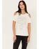 Image #1 - Blended Women's Cold Shoulder Country Heart Short Sleeve Graphic Tee, Ivory, hi-res