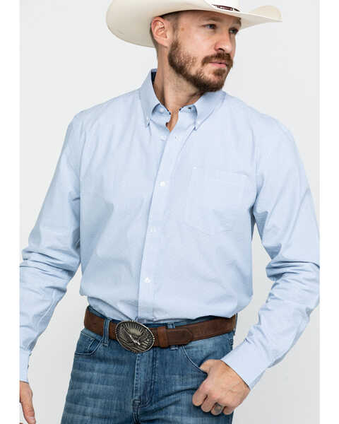 Cody James Core Men's Pinpoint Dobby Geo Print Long Sleeve Western Shirt , Blue, hi-res