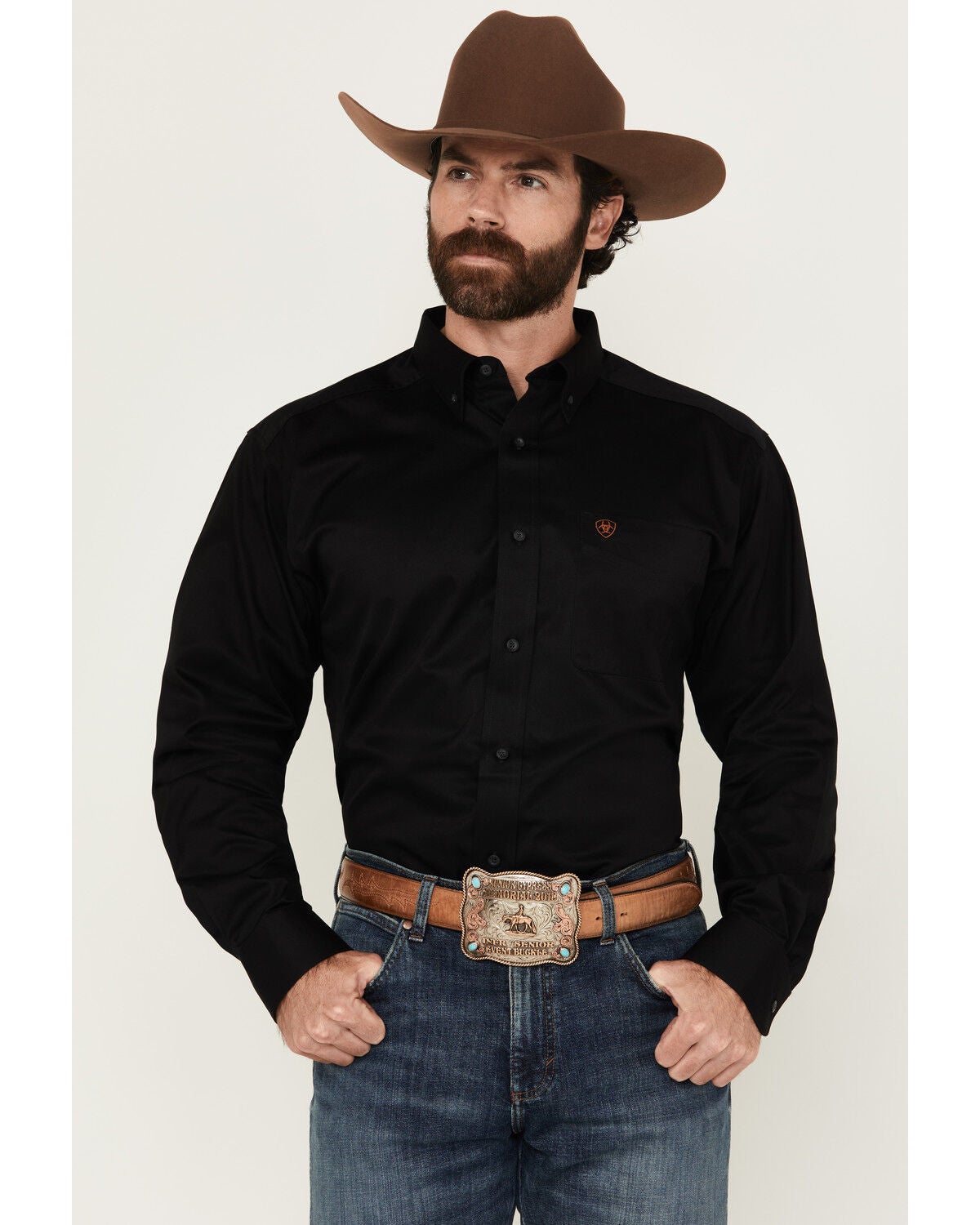 Ariat Men's Twill Long Sleeve Western Shirt - Big & Tall, Black, hi-res