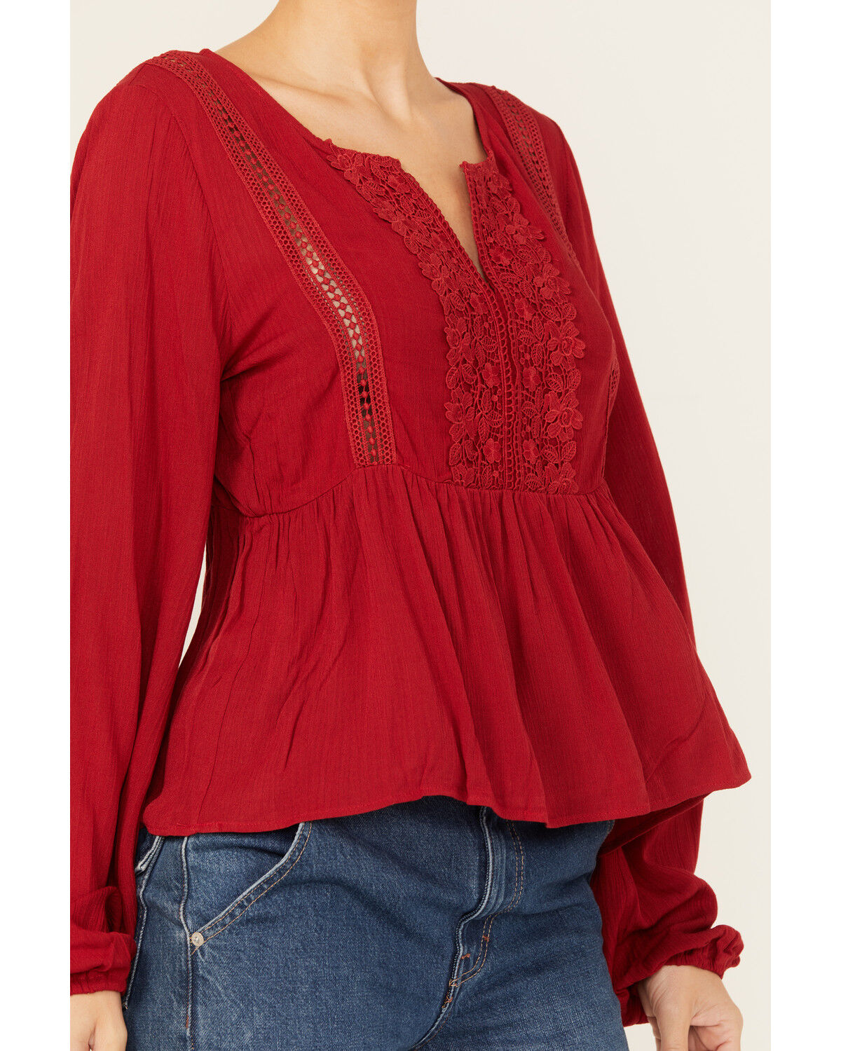 Image #3 - Wild Moss Women's Crochet Trim Top, Red, hi-res