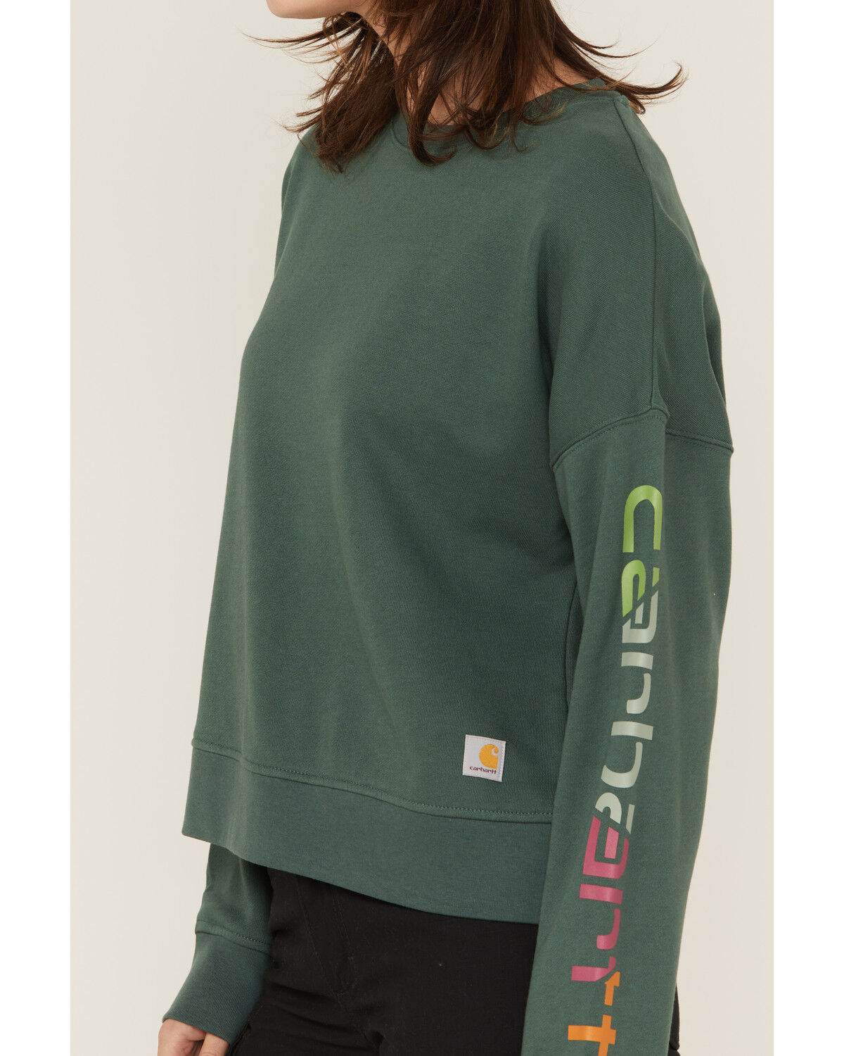 Image #3 - Carhartt Women's TENCEL™ Fiber Series Loose Fit Long Sleeve Graphic Sweatshirt, Forest Green, hi-res