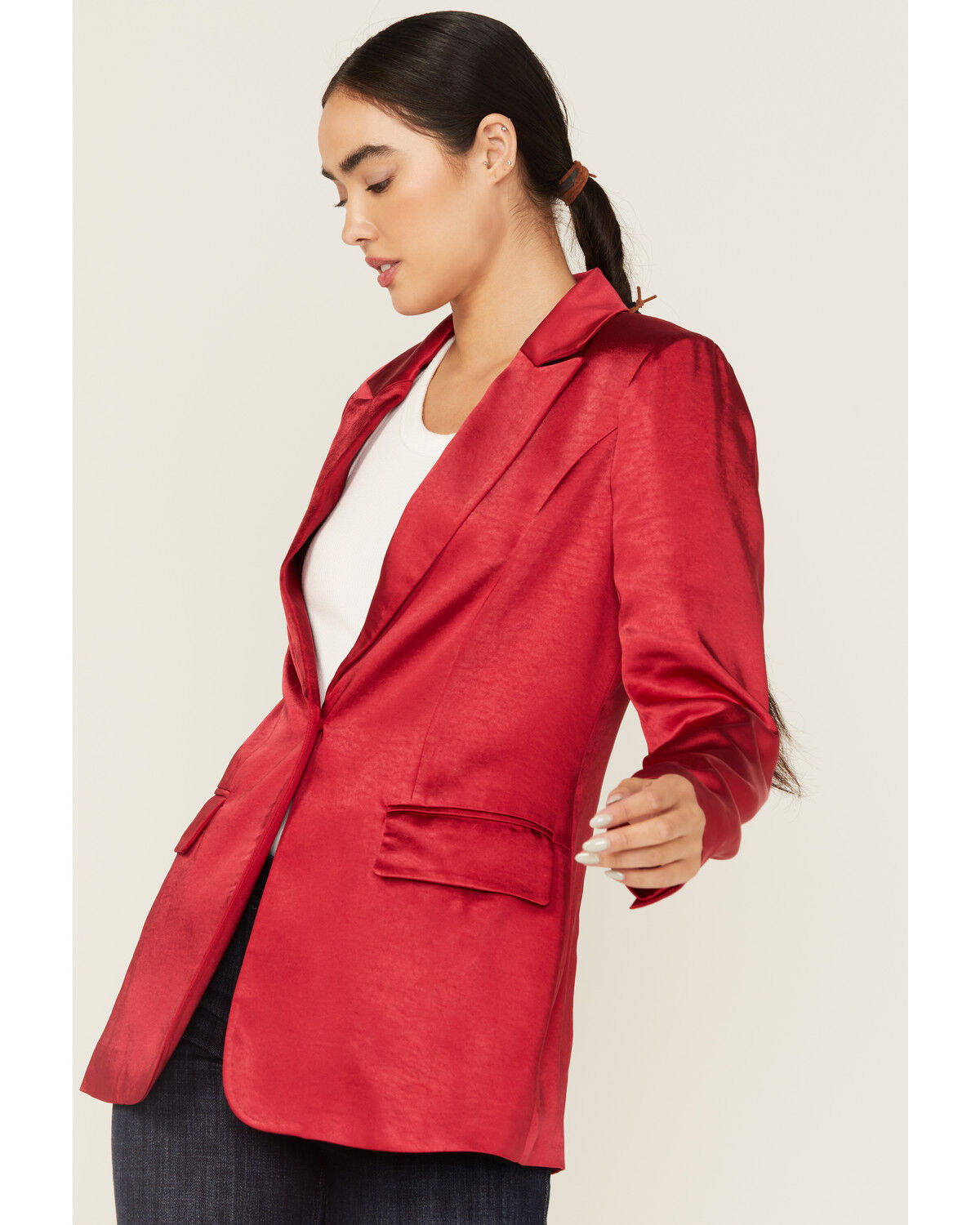 Image #1 - Skies are Blue Women's Satin Blazer, Red, hi-res