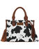 Image #1 - Wrangler Women's Boot Barn Exclusive Daisy Cow Print Tote with Tassel, Brown, hi-res