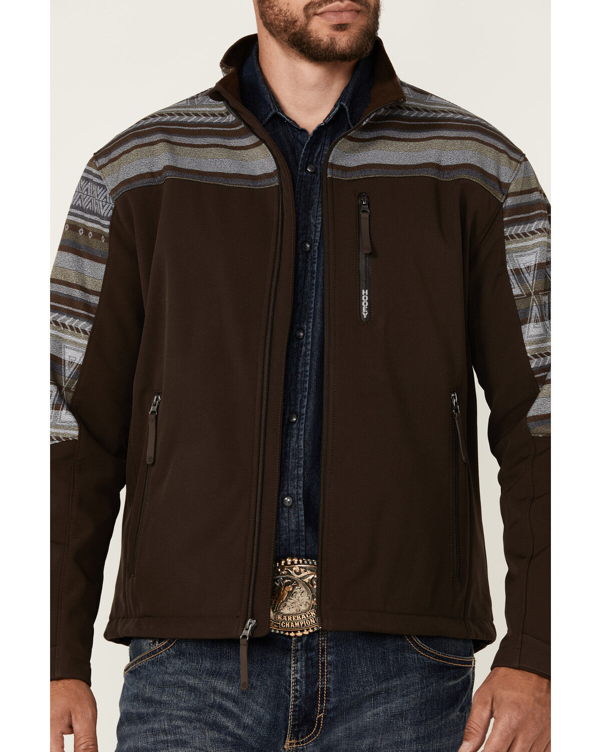 Image #3 - Hooey Men's Serape Striped Print Color Block Softshell Jacket, Brown, hi-res