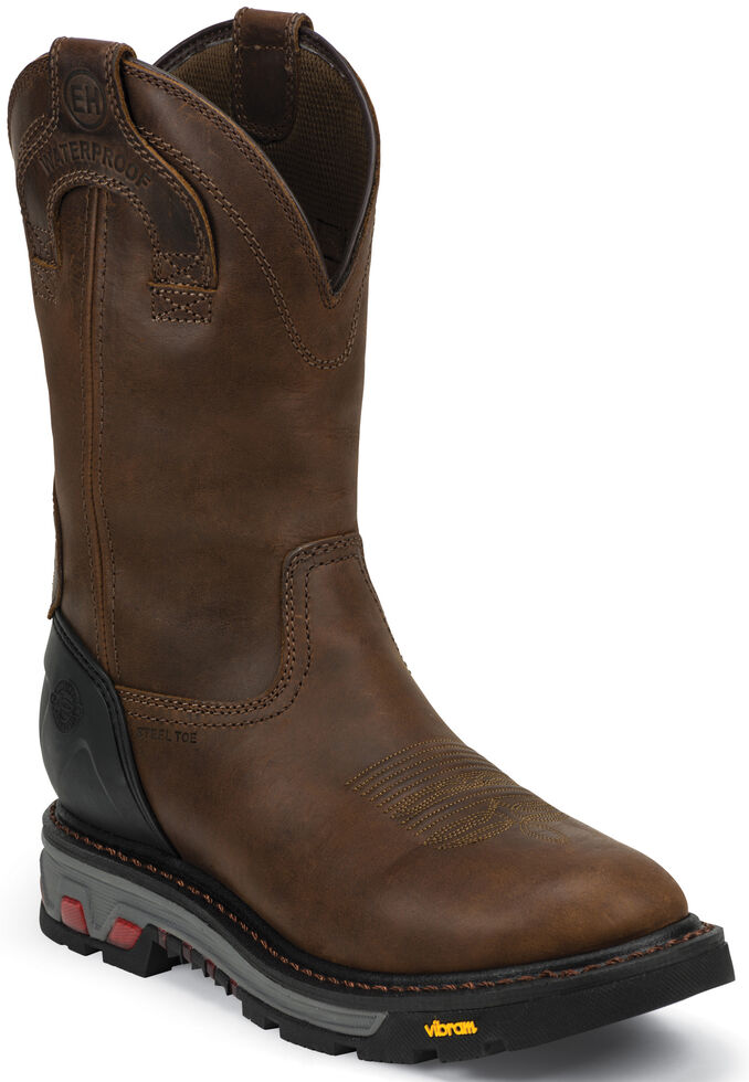Justin Men's Mechanic Brown EH Waterproof Work Boots - Steel Toe, Brown, hi-res