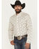 Image #1 - RANK 45® Men's Centralia Medal Geo Print Long Sleeve Button-Down Stretch Western Shirt, White, hi-res
