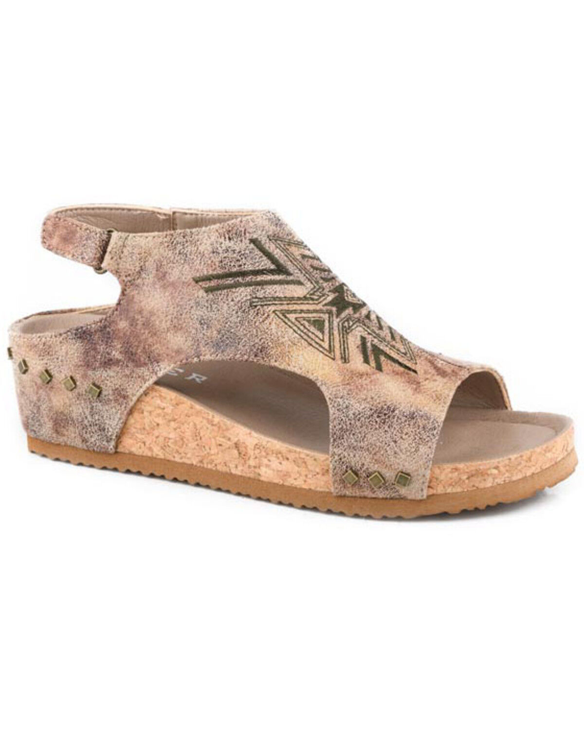 Image #1 - Roper Women's Josie Southwestern Embroidered Sandals, Tan, hi-res
