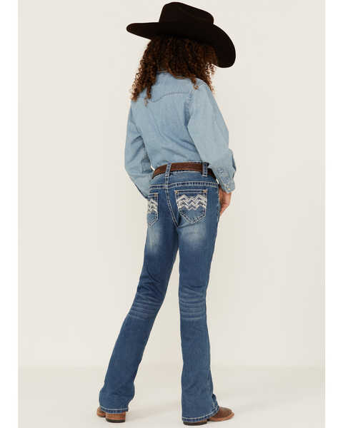 Image #3 - Shyanne Little Girls' Dark Wash Zigzag Pocket Bootcut Jeans, Blue, hi-res