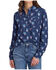 Image #1 - Roper Women's Floral Steer Head Long Sleeve Pearl Snap Western Shirt, Navy, hi-res