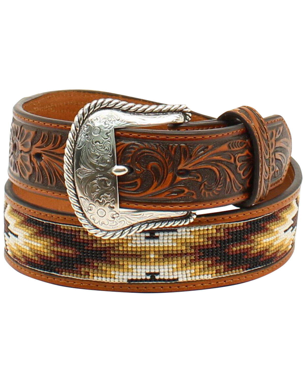 Image #1 - Nocona Men's Beaded Inlay Belt, Tan, hi-res