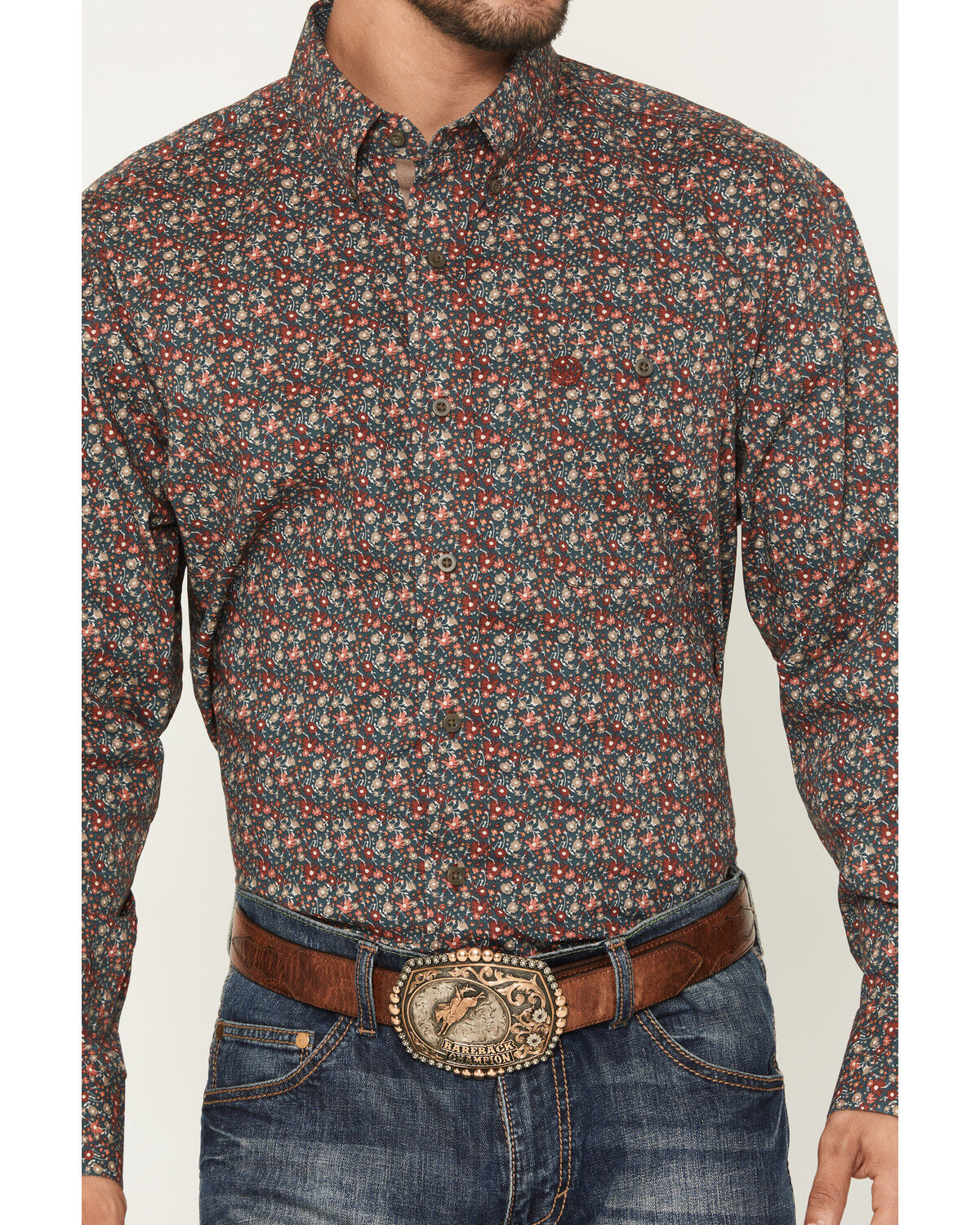 Image #3 - George Strait by Wrangler Men's Floral Print Long Sleeve Button-Down Stretch Western Shirt, Multi, hi-res