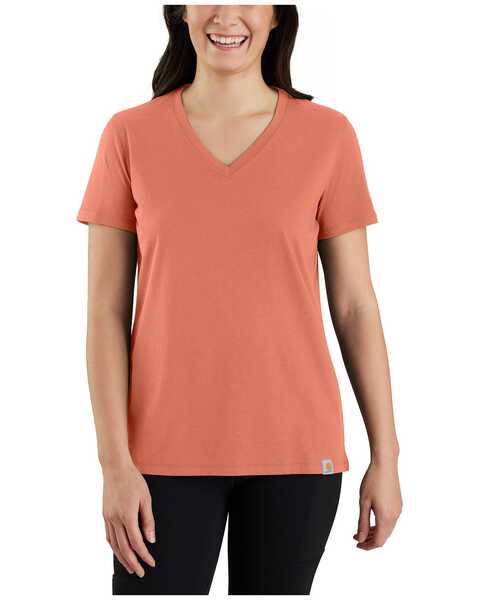 Carhartt Women's Relaxed Fit Lightweight Short Sleeve V-Neck T-Shirt, Tan, hi-res