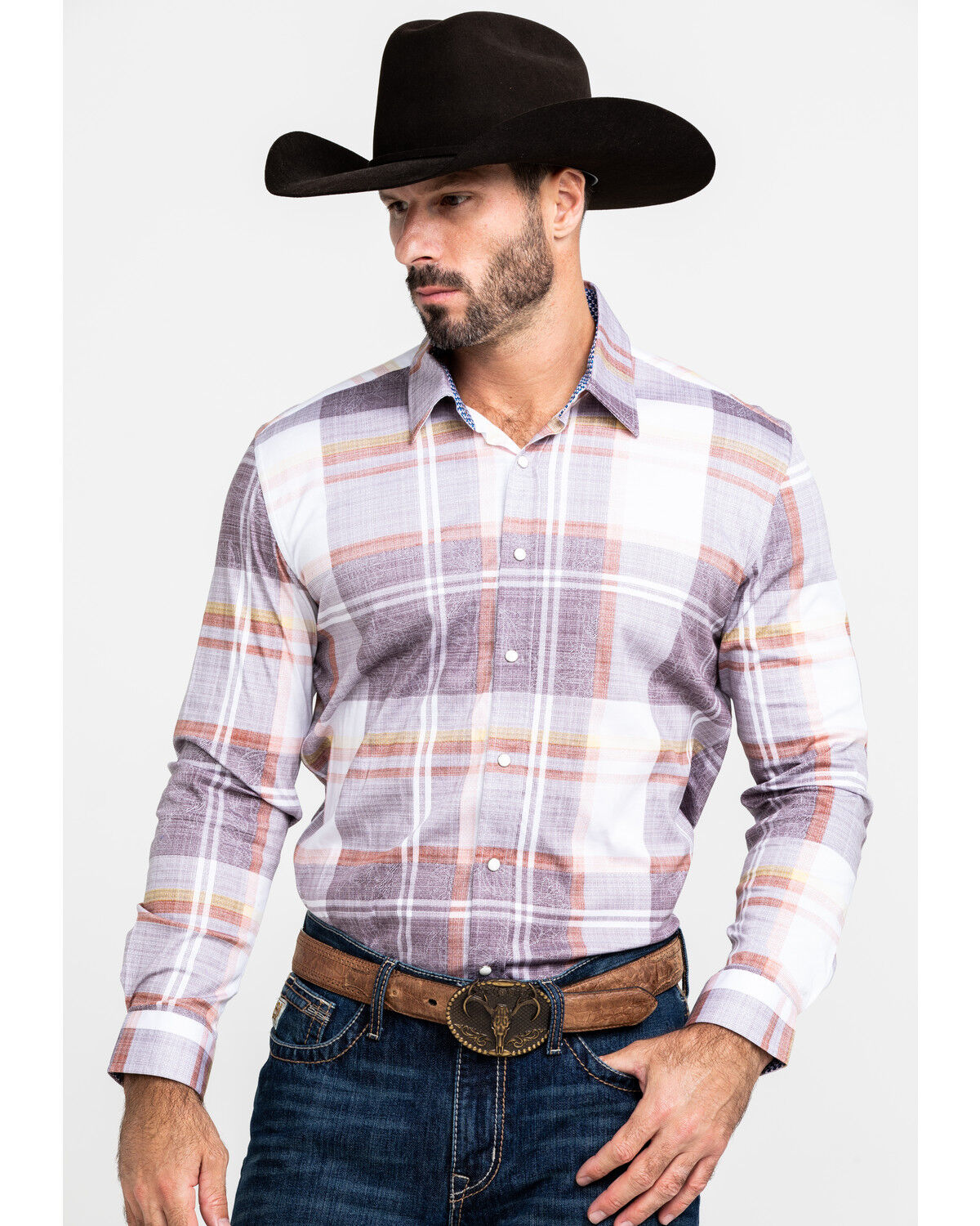 Image #1 - Scully Signature Soft Series Men's Large Plaid Snap Long Sleeve Western Shirt, Brown, hi-res