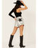 Image #1 - Saints & Hearts Women's Metallic High Rise Star Back Shorts, Silver, hi-res
