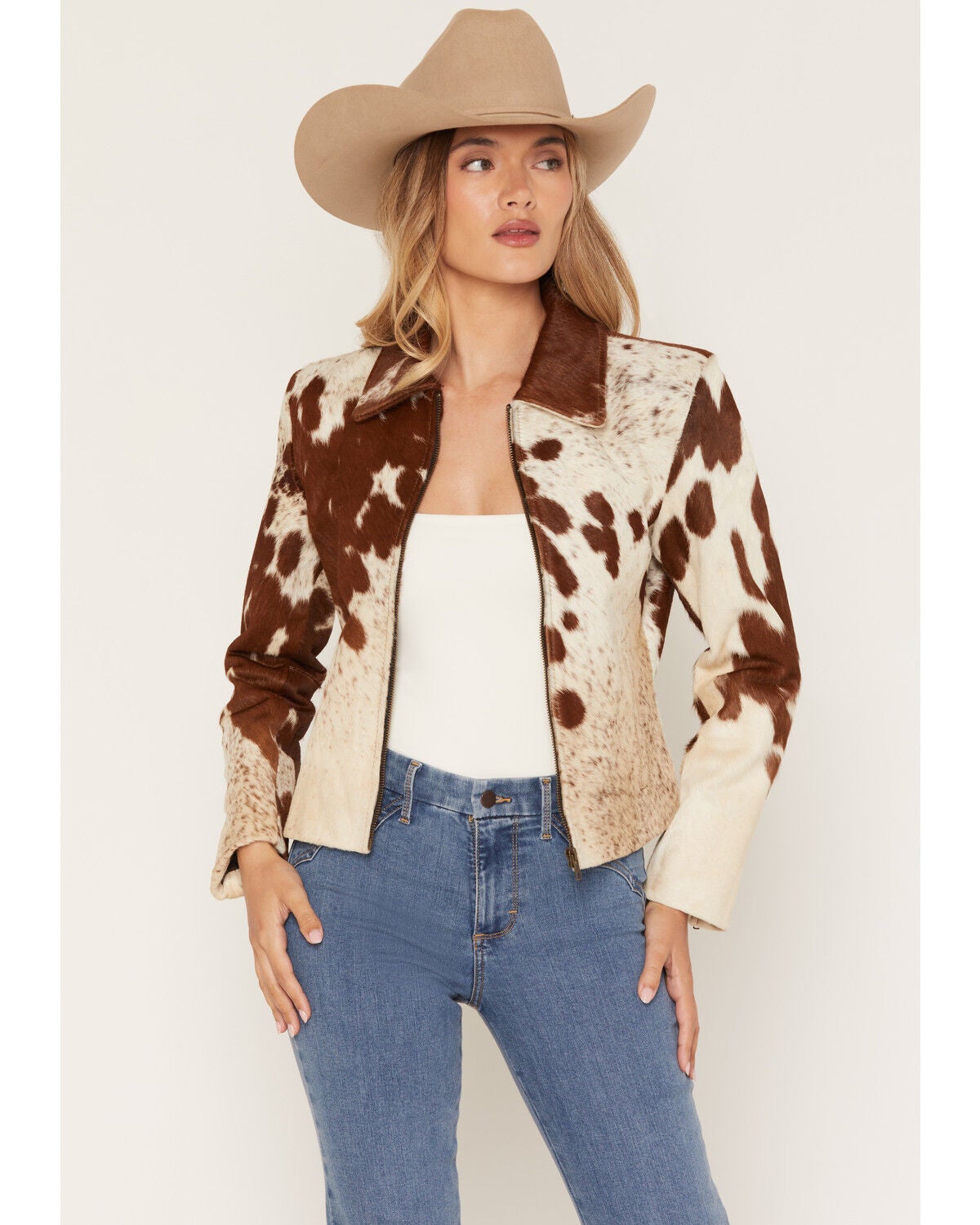 Image #1 - Cripple Creek Women's Genuine Cowhide Zip-Up Jacket, Brown, hi-res
