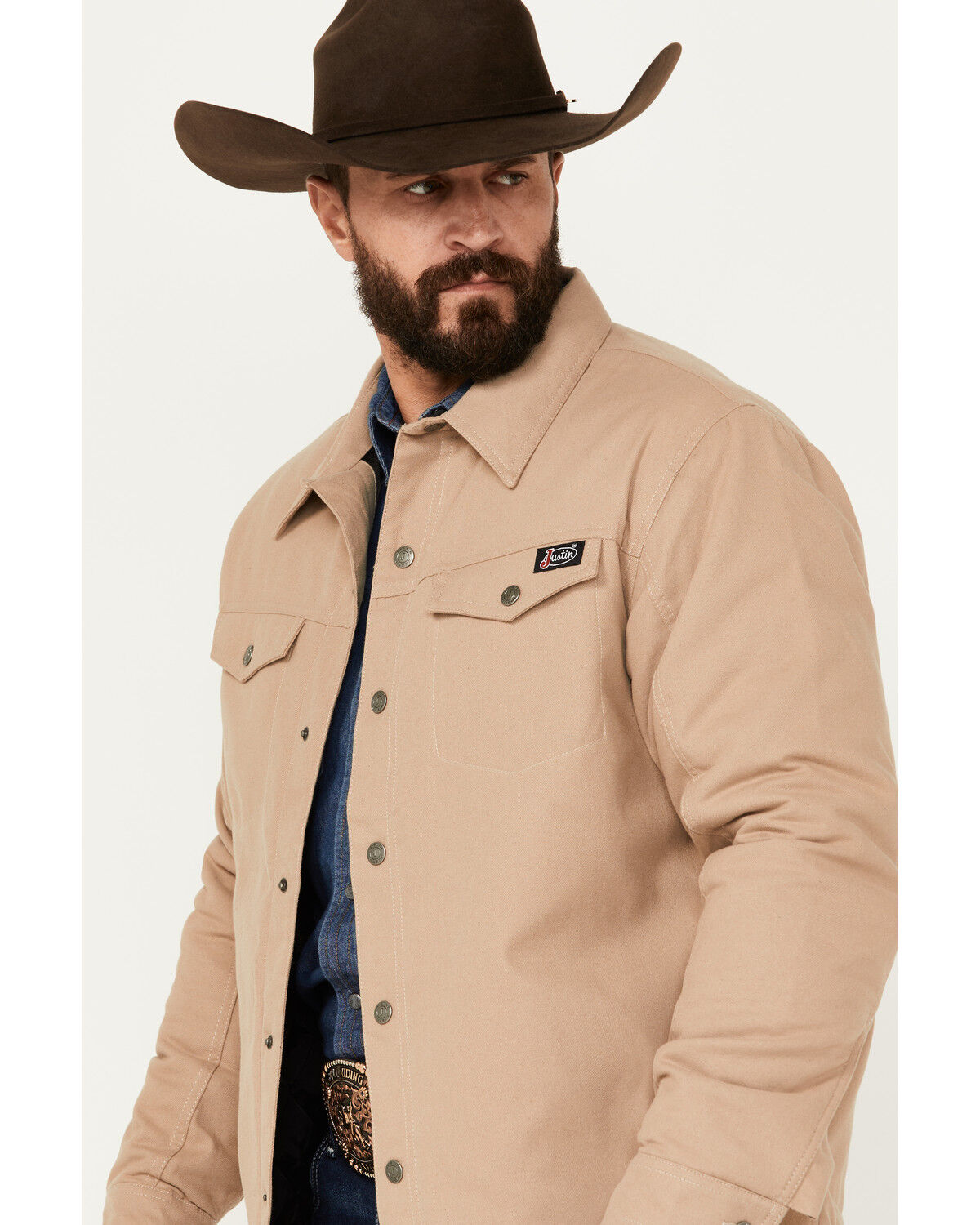 Image #2 - Justin Men's Jackson Snap Shacket, Tan, hi-res