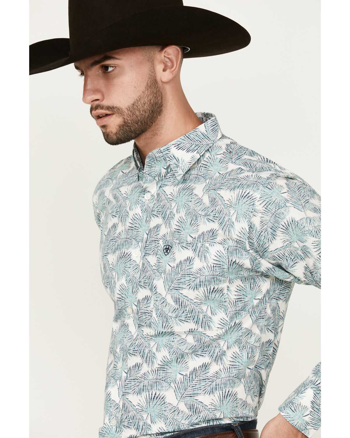 Image #2 - Ariat Men's Emanuel Palm Leaf Print Long Sleeve Button-Down Western Shirt, White, hi-res