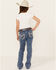 Image #1 - Miss Me Girls' Medium Wash Floral Border Bootcut Stretch Denim Jeans, Blue, hi-res