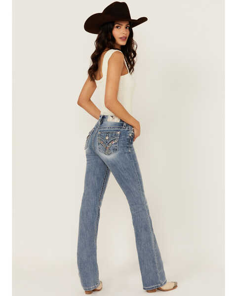 Miss Me Women's Medium Wash Mid Rise Americana Pocket Bootcut Stretch Denim Jeans , Medium Wash, hi-res