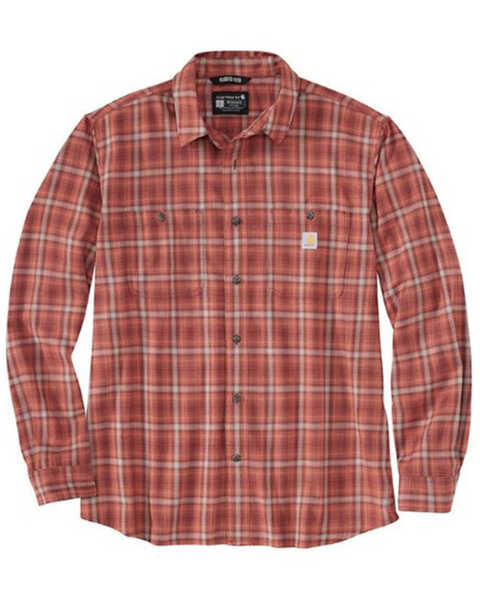Carhartt Men's Relaxed Fit Lightweight Plaid Print Long Sleeve Button-Down Work Shirt, Dark Brown, hi-res