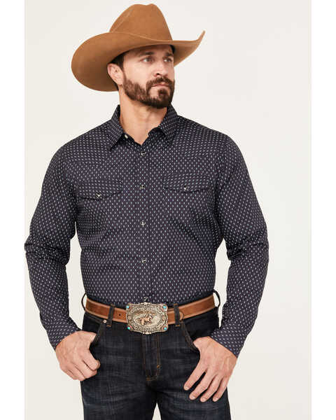 Gibson Trading Co Men's Holden Print Long Sleeve Western Snap Shirt, Navy, hi-res