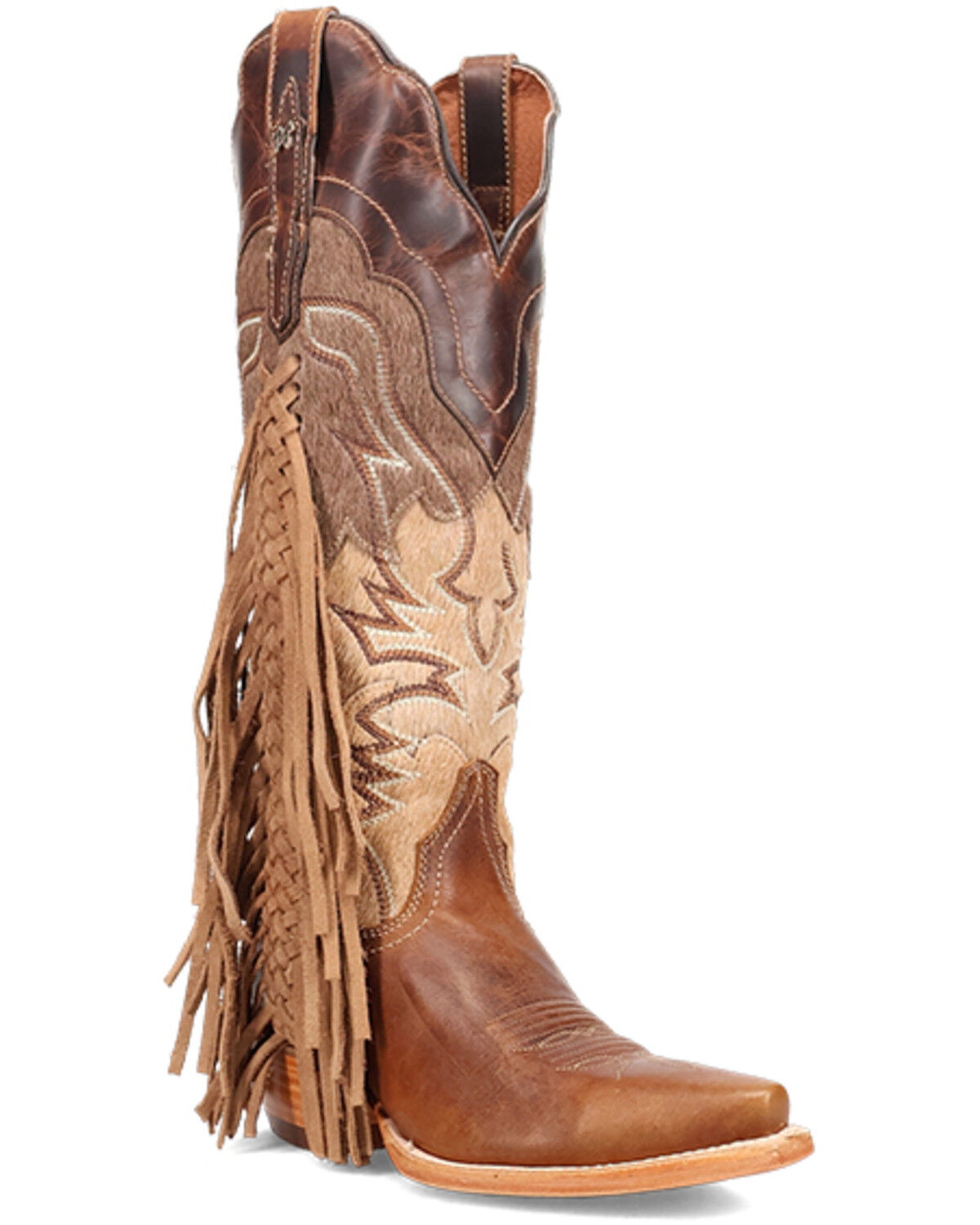 Image #1 - Dan Post Women's Dayla Fringe Tall Western Boots - Snip Toe, Tan, hi-res
