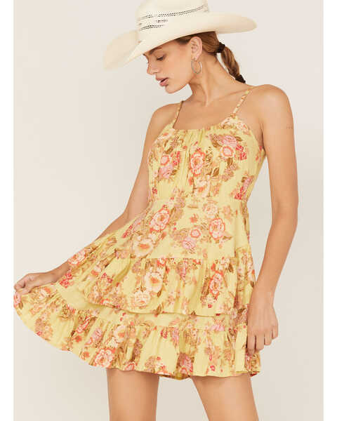 Image #2 - Band of the Free Women's Love Child Floral Print Tiered Dress, Yellow, hi-res