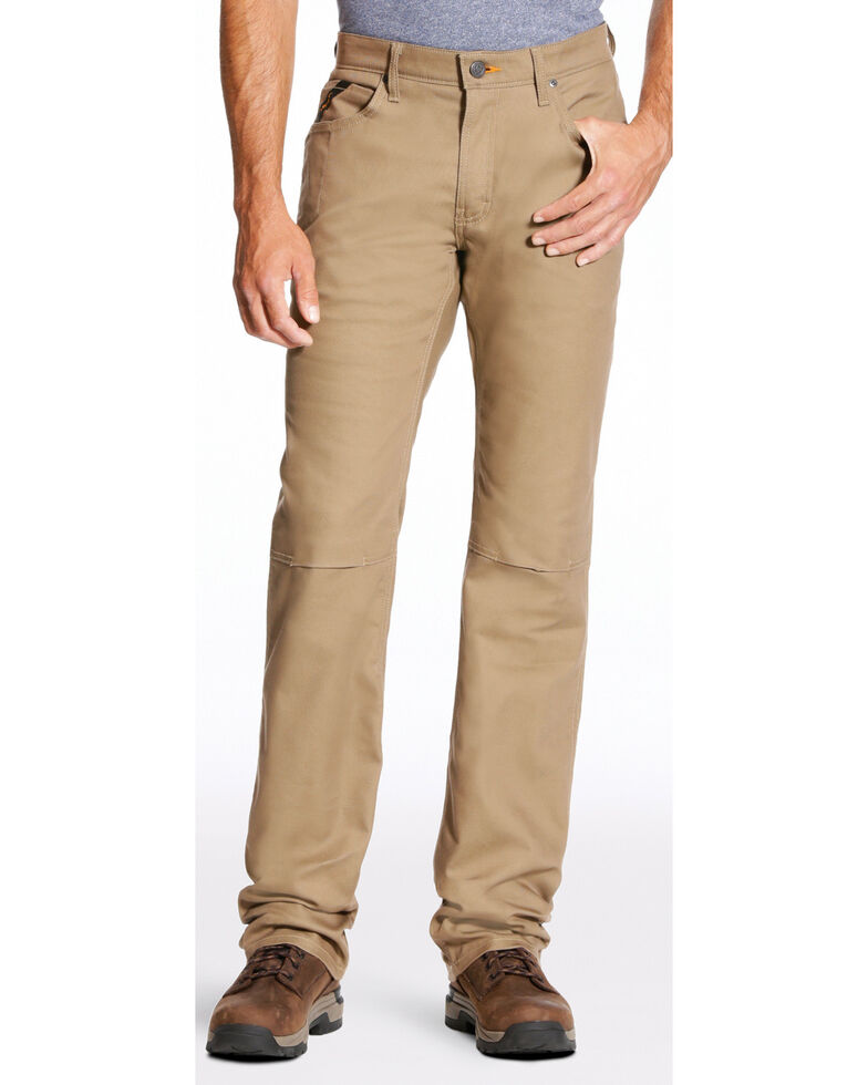 Ariat Men's Rebar M4 Stretch Canvas 5 Pocket Bootcut Pants, Beige/khaki, hi-res