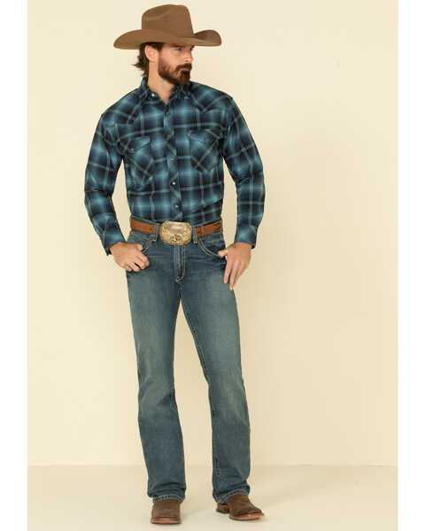 Image #3 - Resistol Men's Ombre Large Plaid Print Long Sleeve Western Snap Shirt , Blue, hi-res