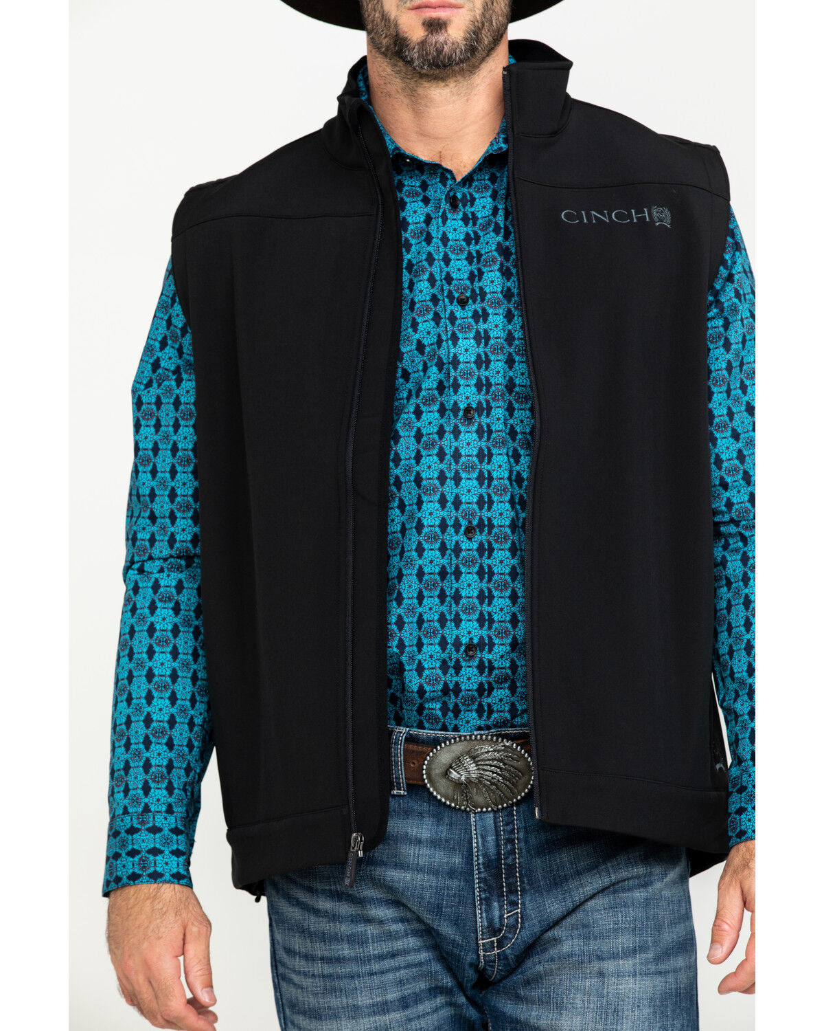 Image #4 - Cinch Men's Solid Bonded Softshell Zip Vest, Black, hi-res