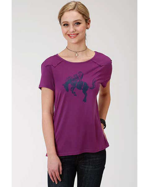 Roper Women's Bucking Bronco Graphic Short Sleeve Tee, Purple, hi-res