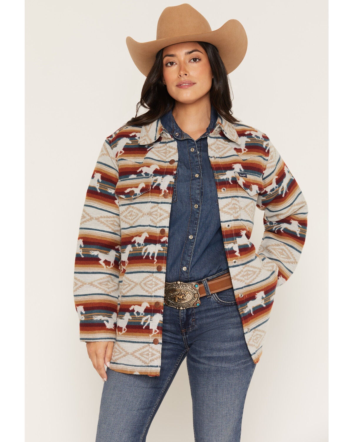 Wrangler Retro Women's Lined Jacquard Shacket, Tan, hi-res