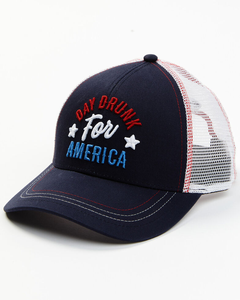 Shyanne Women's Day Drunk For America Embroidered Mesh-Back Ball Cap , Red/white/blue, hi-res