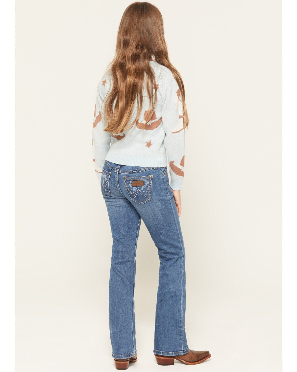 Image #3 - Wrangler Girls' Dark Wash Bootcut Stretch Denim Jeans, Dark Wash, hi-res