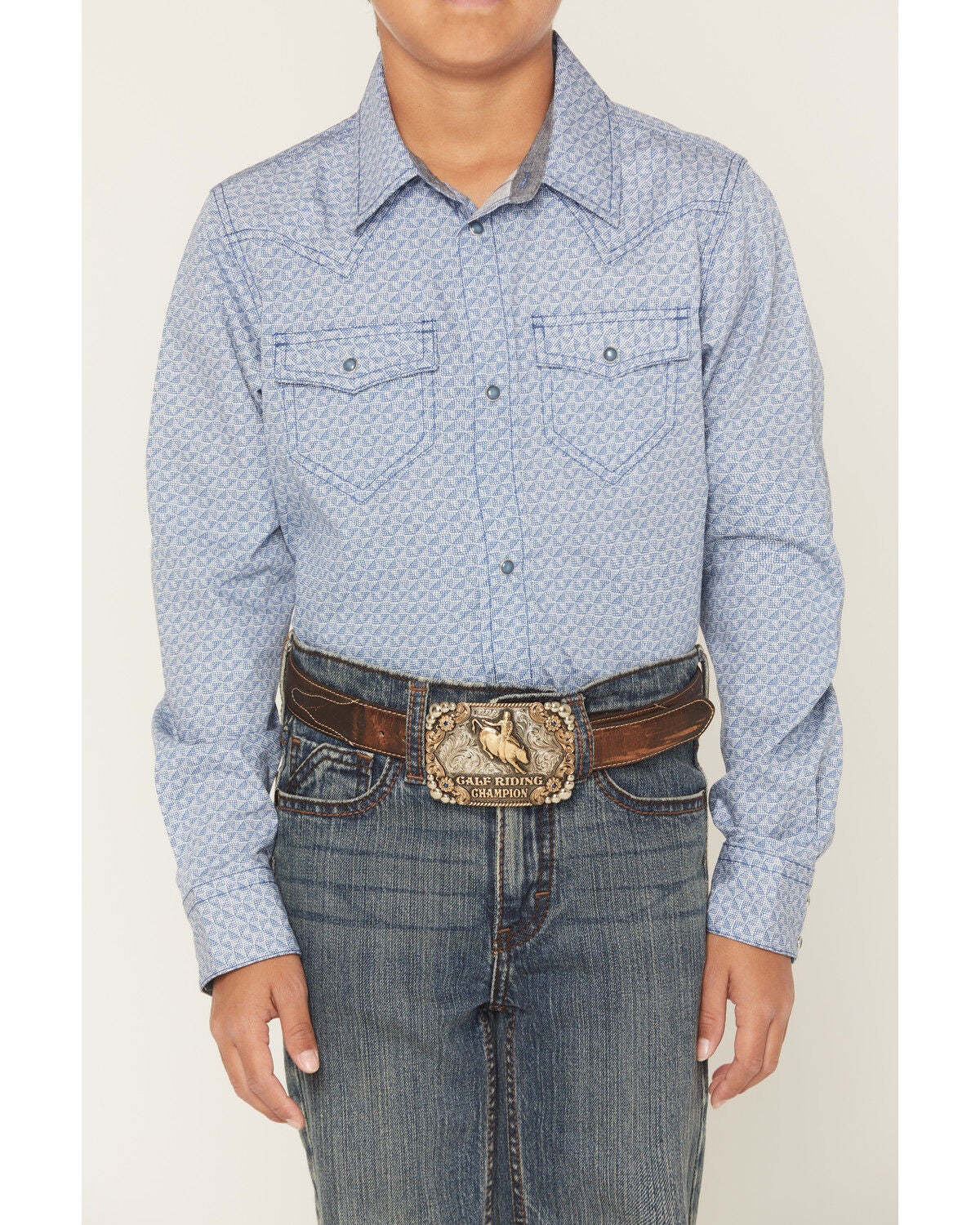 Image #3 - Cody James Boys' Coastal Cowboy Geo Print Long Sleeve Snap Western Shirt, Blue, hi-res