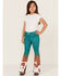 Image #1 - Ranch Dress'n Girls' Cow Print Mid Rise Super Flare Jeans, Jade, hi-res