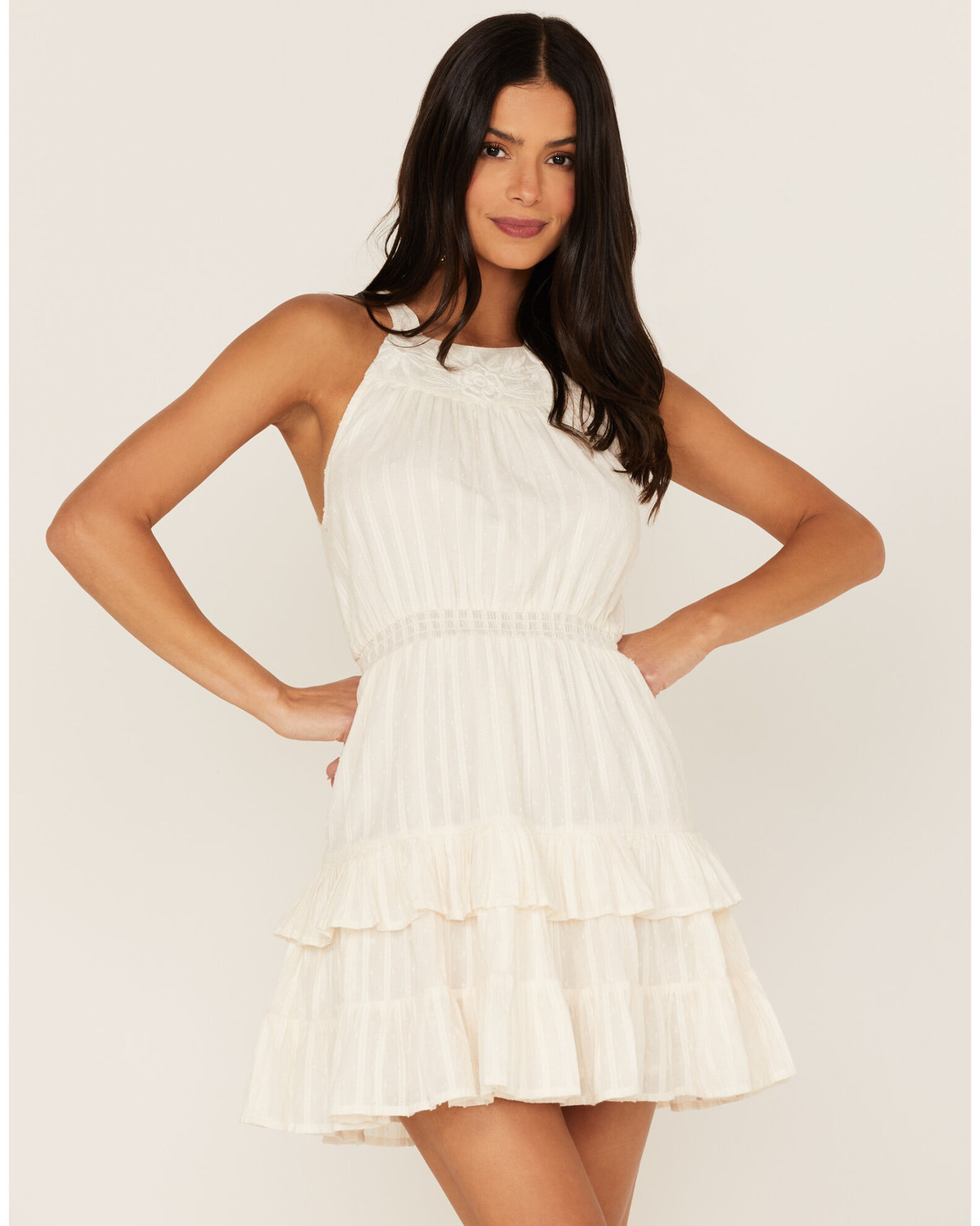 Shyanne Women s Swiss Dot Embroidered Halter Neck Dress