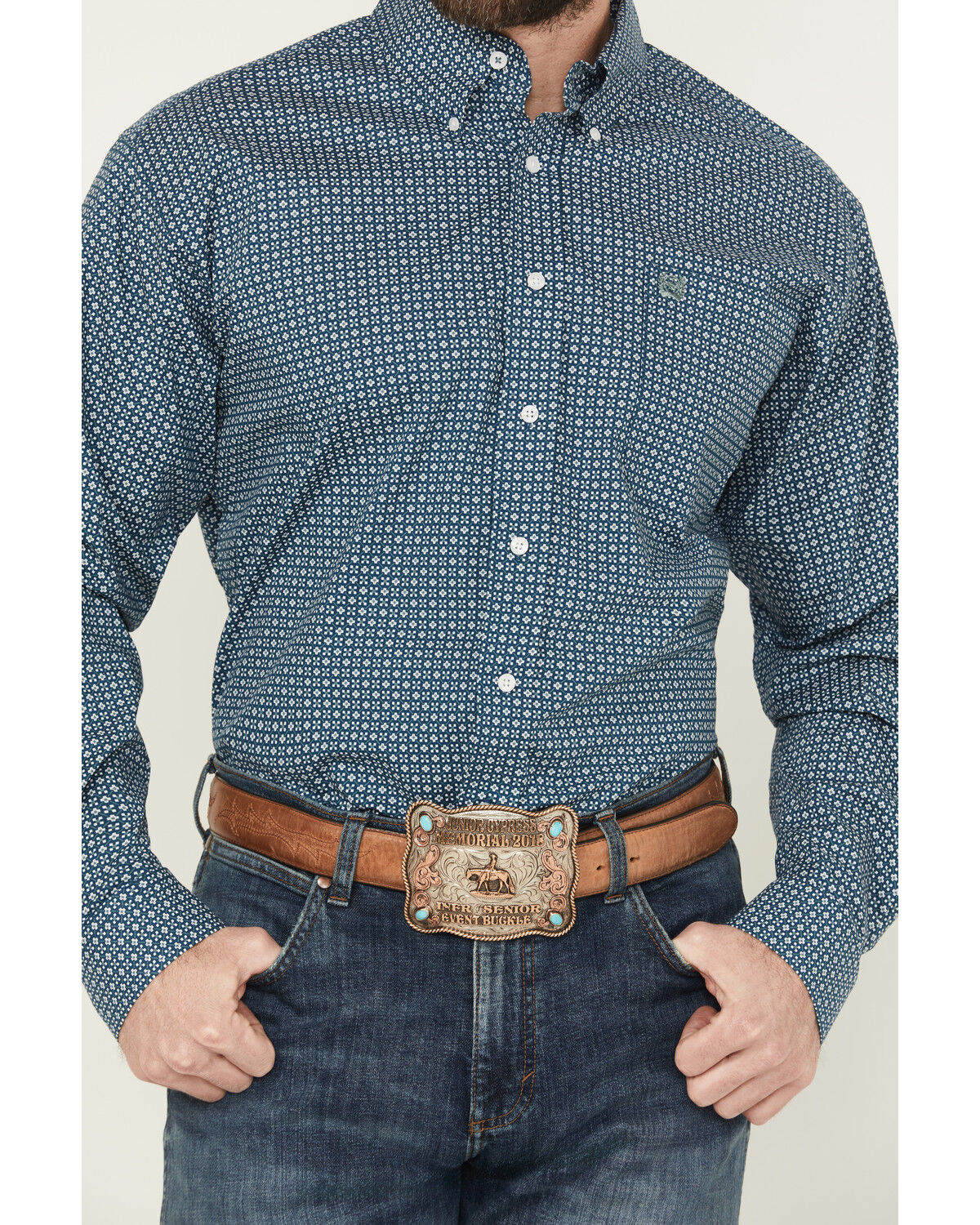 Image #3 - Cinch Men's Geo Print Long Sleeve Button-Down Stretch Western Shirt, Blue, hi-res