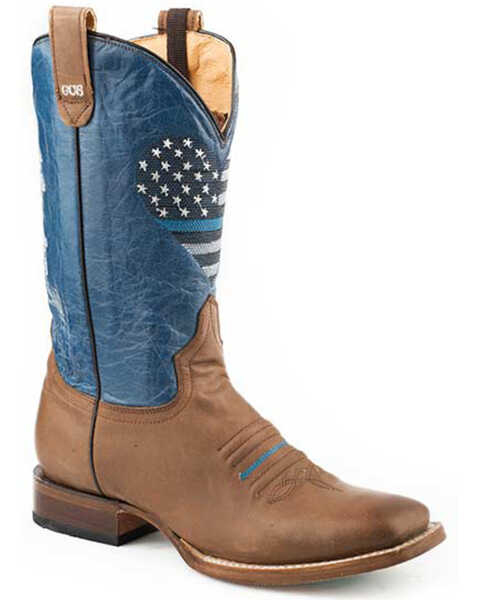 Image #1 - Roper Women's Thin Blue Line Heart Western Boots - Square Toe, Brown, hi-res