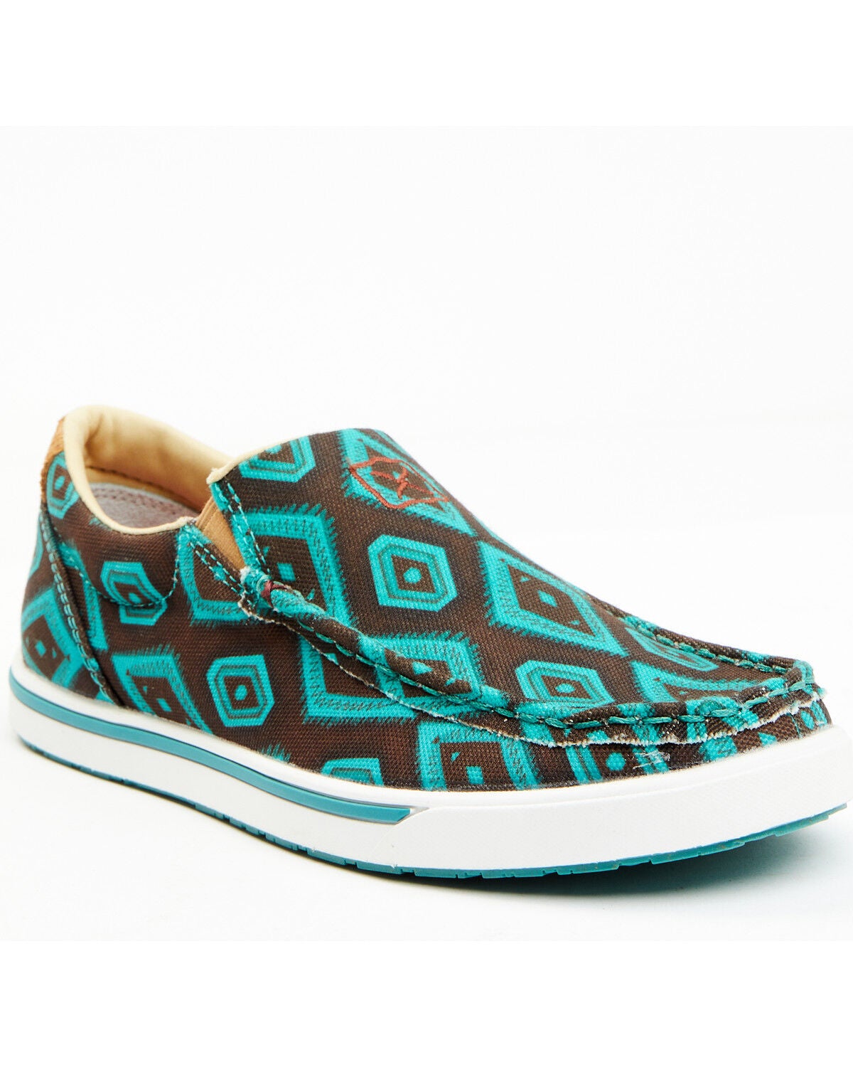 Image #1 - Twisted X Women's Southwestern Pattern Casual Kicks Slip-On Shoes - Moc Toe, Chocolate/turquoise, hi-res