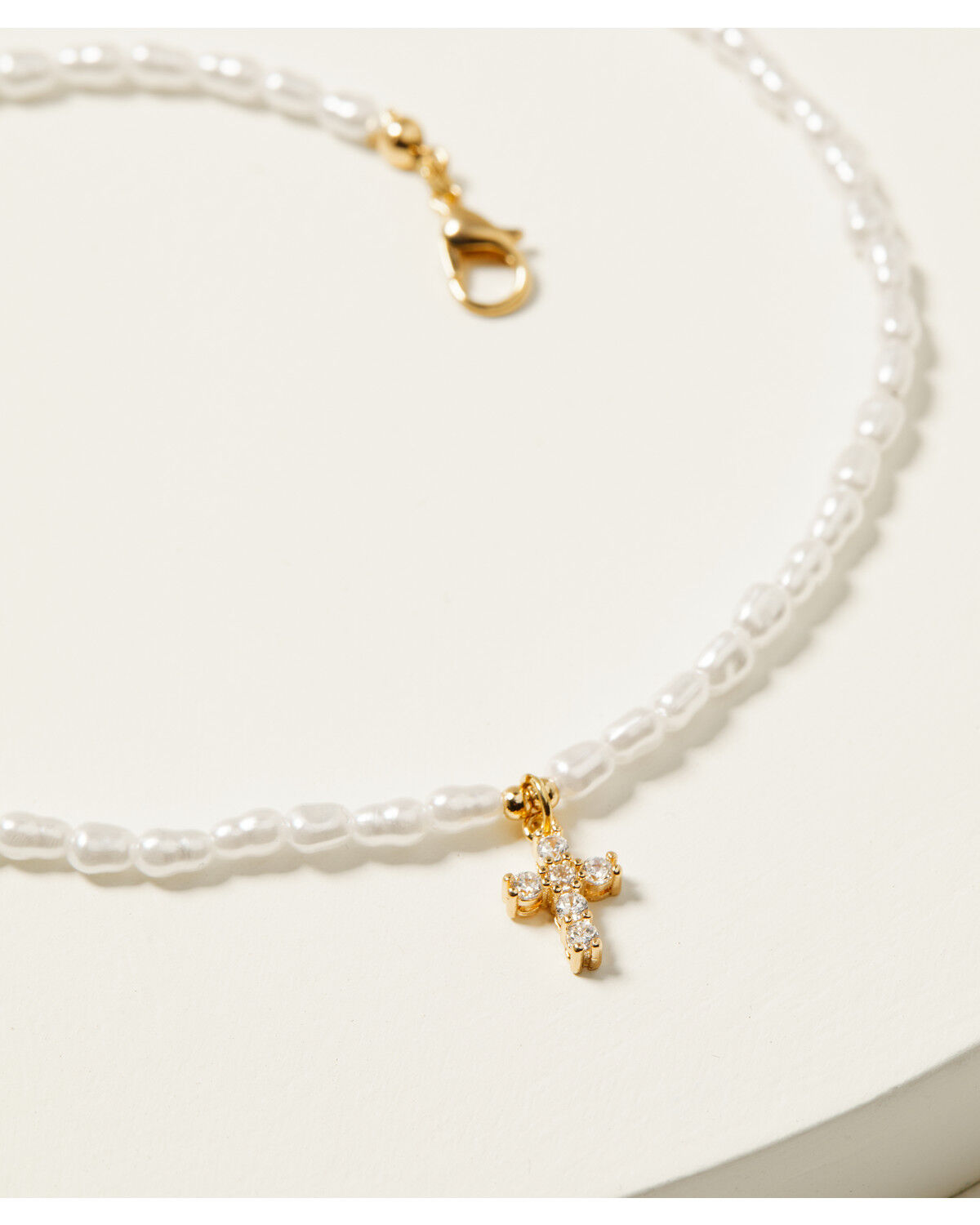 Image #2 - Shyanne Women's Delicate Pearl Rhinestone Cross Charm Necklace, Gold, hi-res