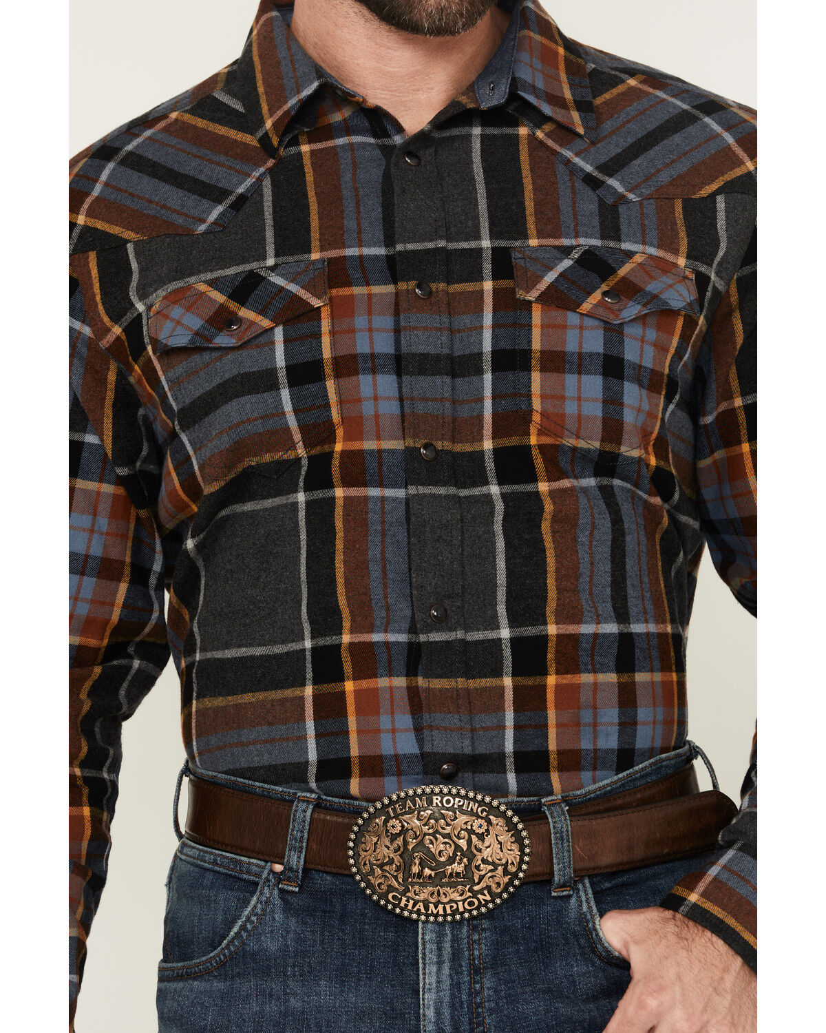 Image #3 - Cody James Men's Lawton Plaid Print Long Sleeve Snap Western Shirt, Grey, hi-res
