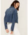 Image #4 - Shyanne Women's Medium Dark Wash Cropped Fray Denim Jacket, Medium Wash, hi-res