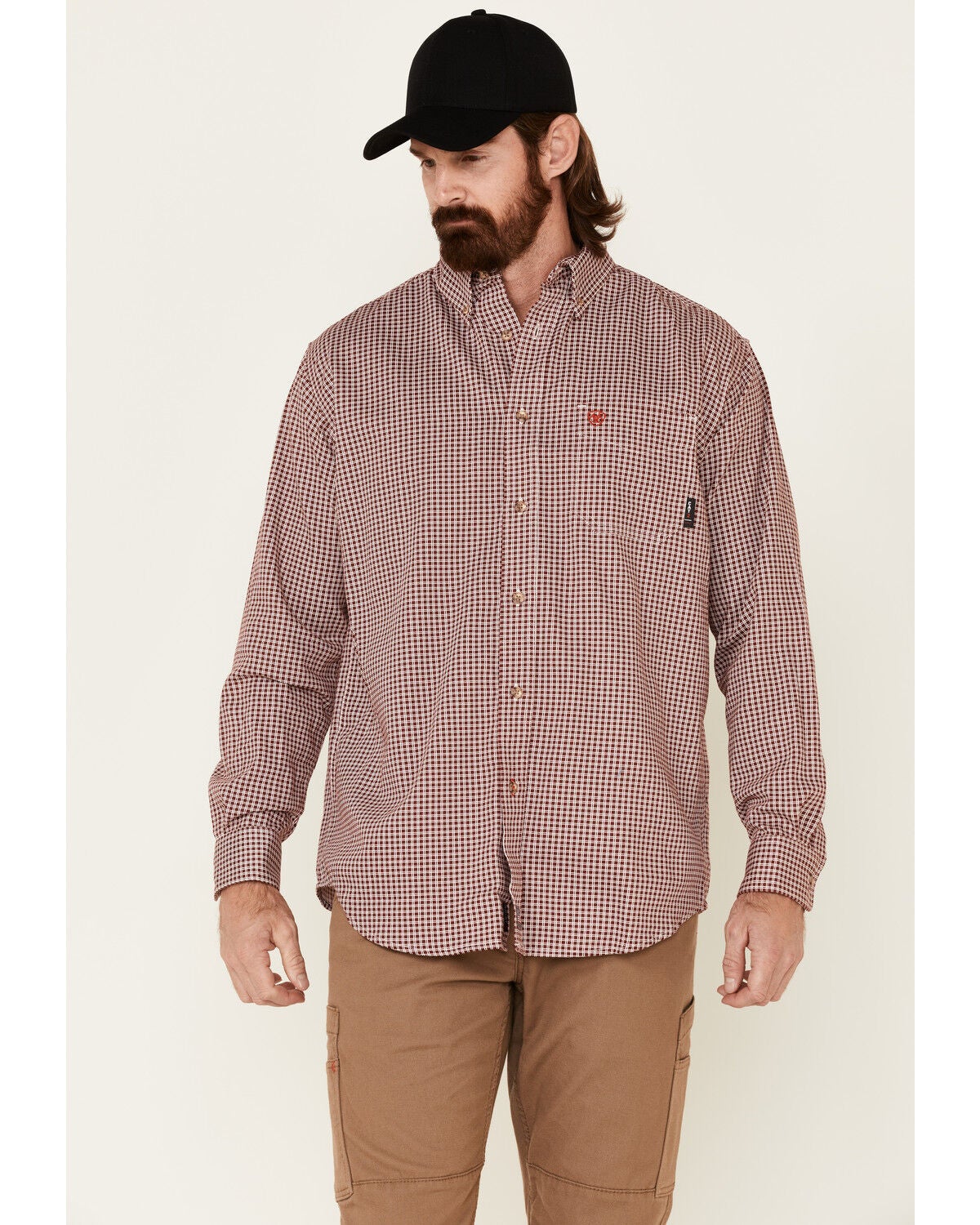 Ariat Men's FR Plaid Print Long Sleeve Work Shirt - Big & Tall, Wine, hi-res