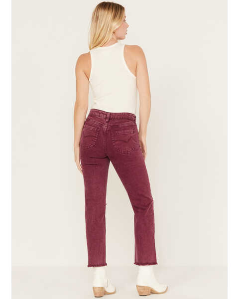 Image #3 - Cleo + Wolf Women's High Rise Distressed Knee Slim Stretch Straight Jeans, Purple, hi-res