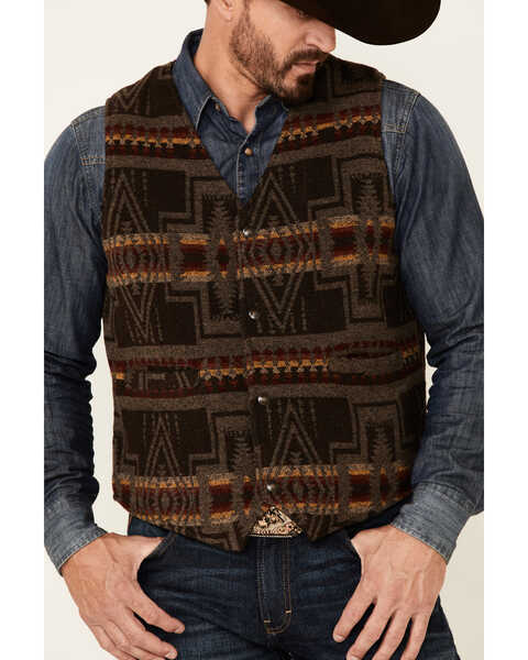 Outback Trading Co. Brown Owen Southwestern Print Snap-Front Vest, Brown, hi-res